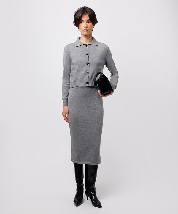 saia midi reta feminina de tricot mindset cinza PP