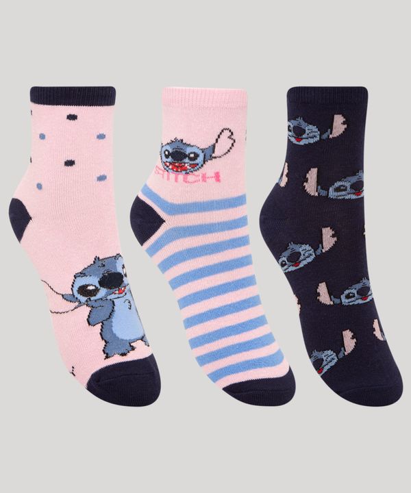 kit de 3 meias infantis cano médio estampada stitch multicor 22-25