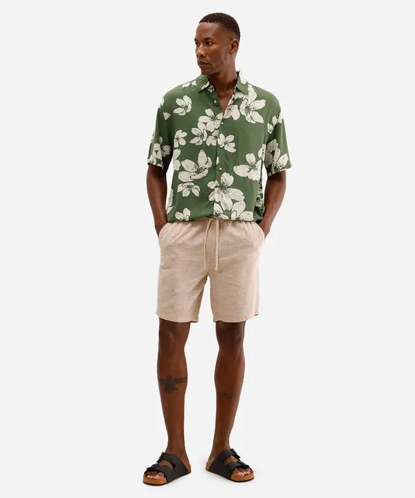bermuda jogger masculina com linho bege P