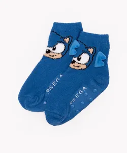 meia infantil cano curto sonic com antiderrapante azul 23 - 28