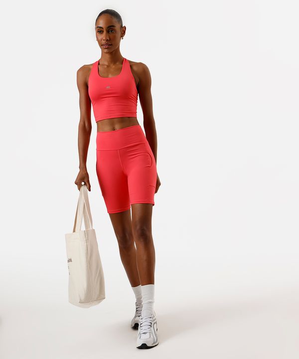 bermuda running feminina esportiva com bolsos e refletivos rosa P