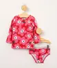 conjunto de praia estampado floral manga longa + calcinha biquíni proteção uv50+ rosa 6-9