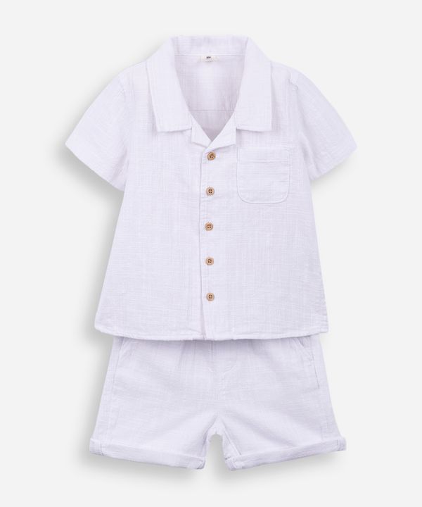 conjunto curto infantil de algodão texturizado - off white 18-24