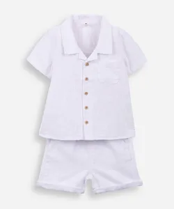 conjunto curto infantil de algodão texturizado - off white 12-18