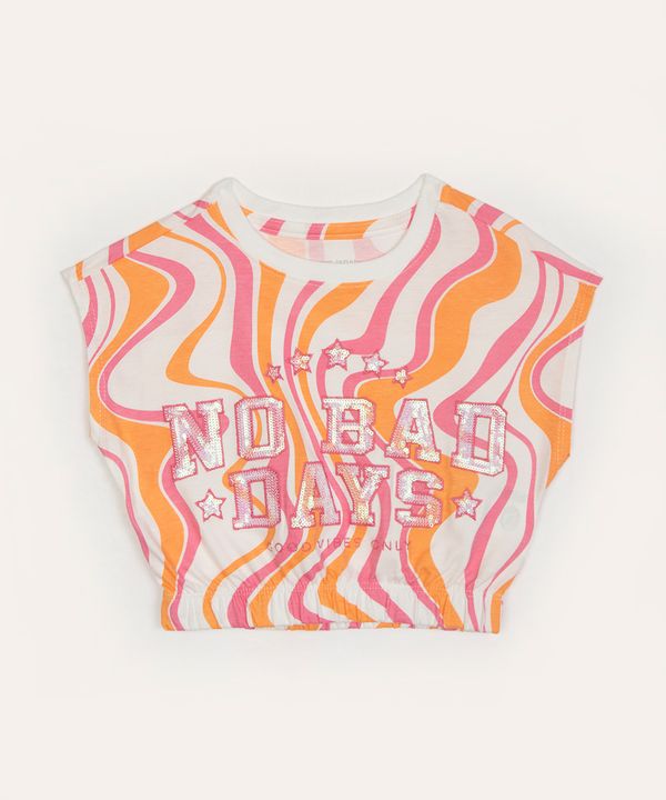 blusa de algodão infantil com paetê manga curta off white 12