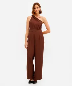 macacão ombro único feminino de viscose marrom PP