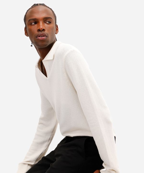 polo masculina de tricot manga longa off white P