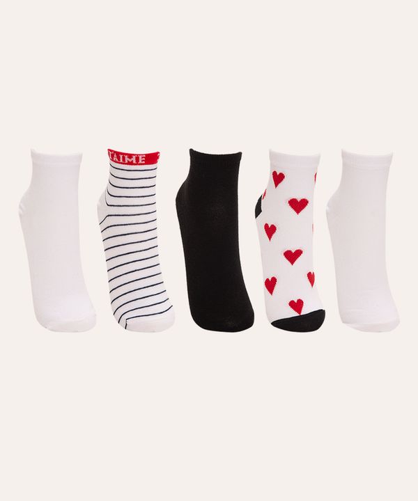 kit de 5 pares de meias corações colorido 34-39