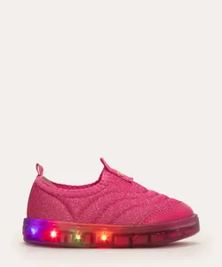 tênis infantil calce fácil knit lurex com luz molekinha pink 25