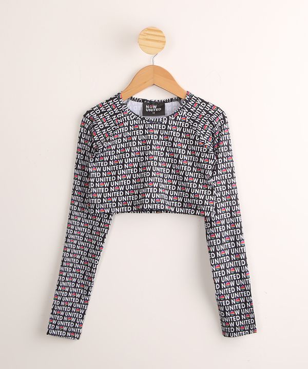 Blusa Cropped de Praia Juvenil Now United Manga Longa com Proteção UV50+ Preta 16