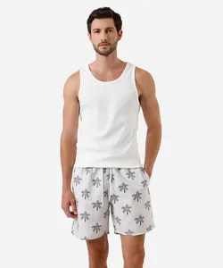 short masculino cós elástico folhagens off white P