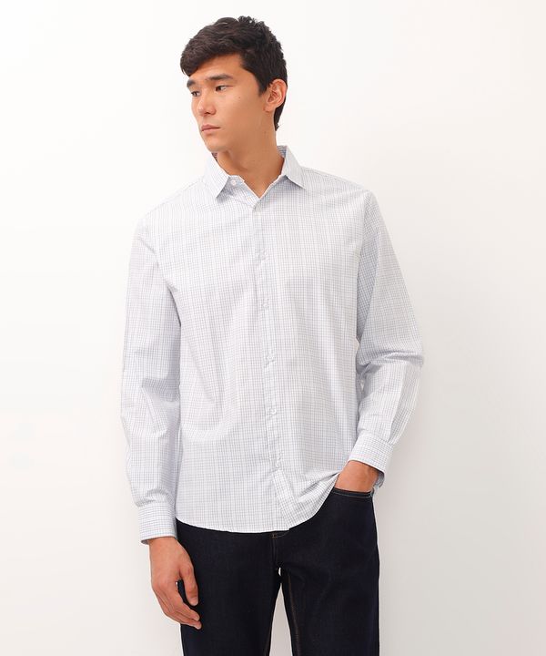 camisa comfort manga longa xadrez branca GG