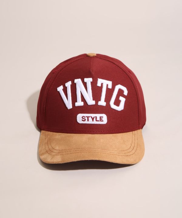 Boné Masculino Aba Curva Bordado "VNTG Style" Vinho Único