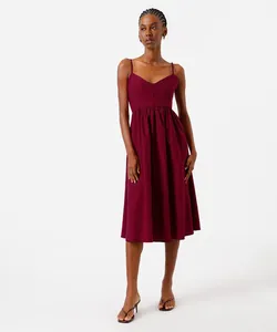 vestido midi alça fina feminino com algodão decote coração vinho M