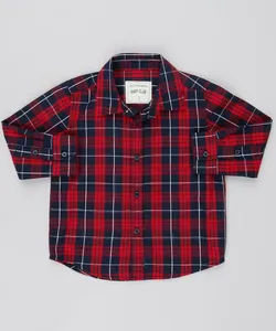 Camisa Infantil Estampada Xadrez com Bolso Manga Longa Azul Marinho 3
