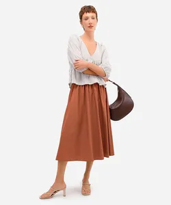 saia midi godê feminina de algodão marrom 38