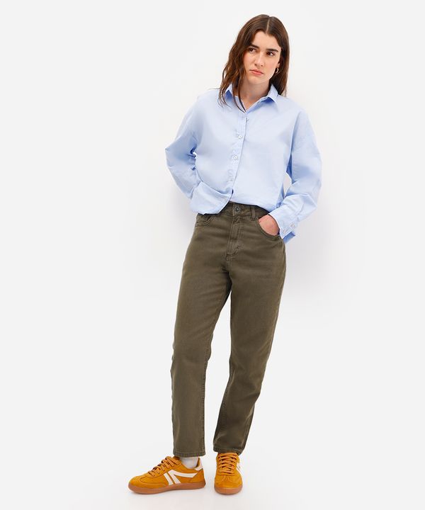 calça mom feminina de sarja cintura alta verde 46
