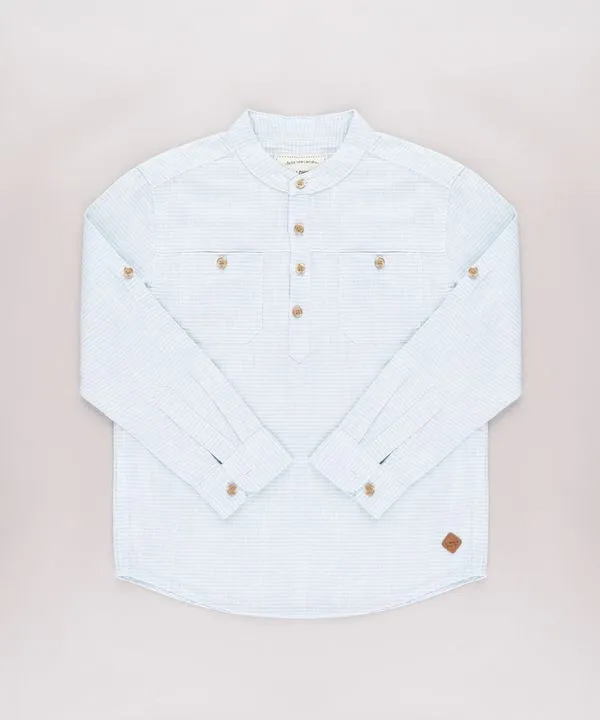 Camisa Infantil Listrada com Bolsos Manga Longa Azul Claro 6