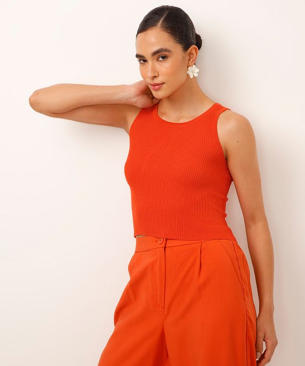 cropped de tricot canelado laranja P