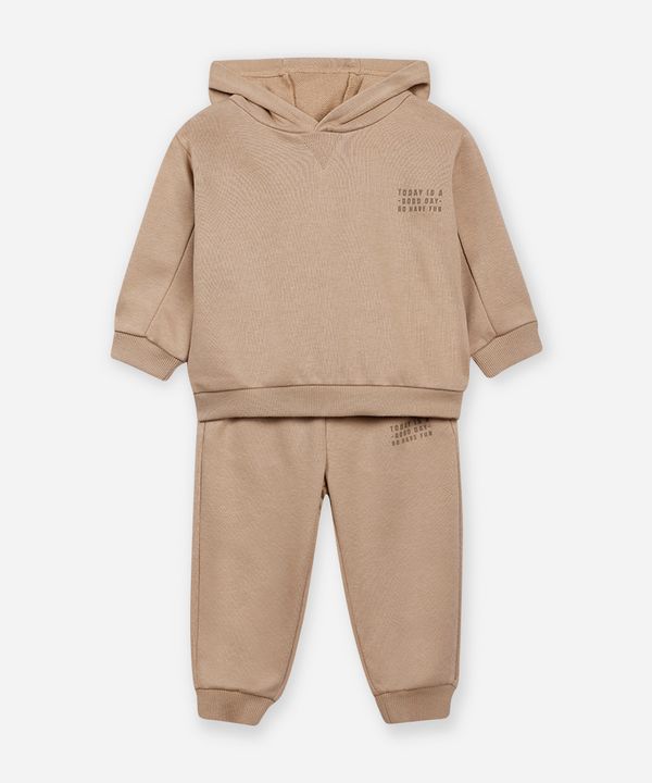 conjunto infantil longo de moletom bege 5