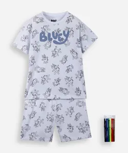 pijama infantil bluey full colorir off white 6