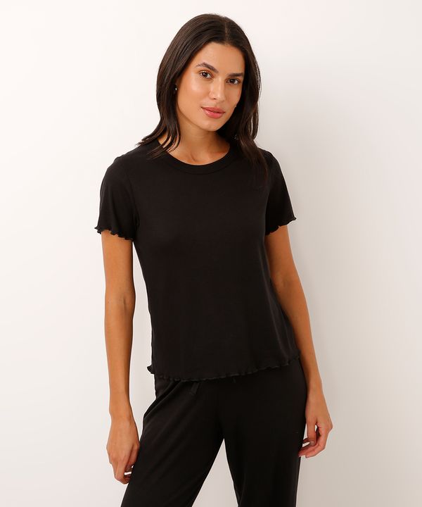 blusa de pijama manga curta canelada preta GG