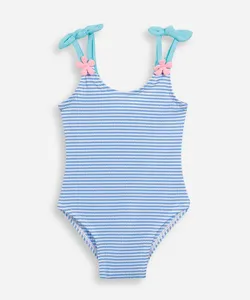 maiô infantil texturizado listrado com flores azul 2