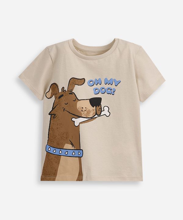 camiseta de algodão infantil manga curta oh my dog bege 1