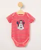 body infantil de algodão listrado manga curta estampado minnie rosa 12-18
