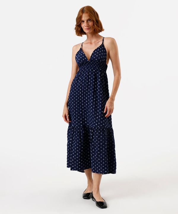 vestido midi feminino texturizado estampado azul PP