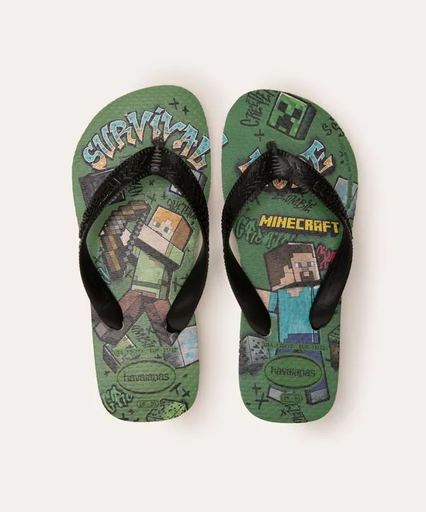 chinelo infantil minecraft havaianas verde 25-26