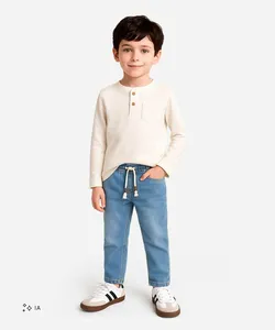 calça reta infantil jeans cós com cordão - jeans medio 12