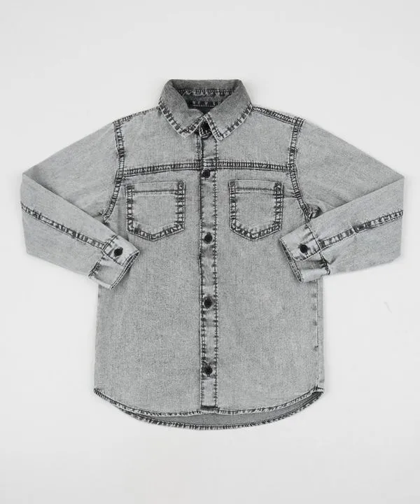 Camisa Jeans Infantil com Bolsos Preta 4