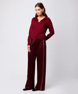 calça reta feminina com nervuras mindset vinho G