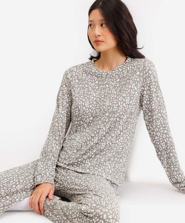 pijama longo feminino floral verde GG