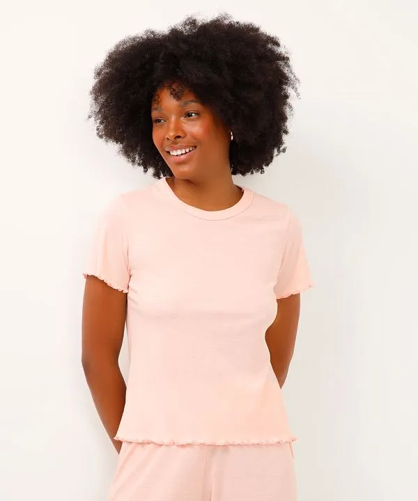 blusa de pijama manga curta canelada rosa PP