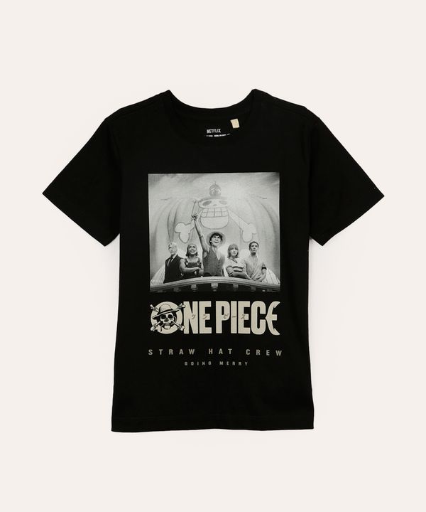 camiseta de algodão infantil one piece preto 8