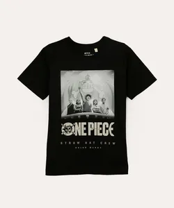 camiseta de algodão infantil one piece preto 12