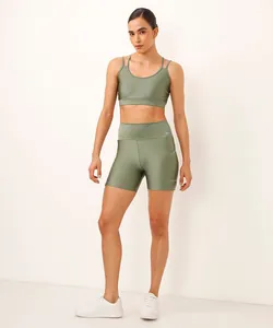 bermuda brilho com bolso cintura alta esportiva verde militar G