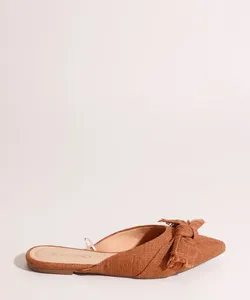 Mule Feminino Bico Fino com Laço Via Uno Caramelo 36