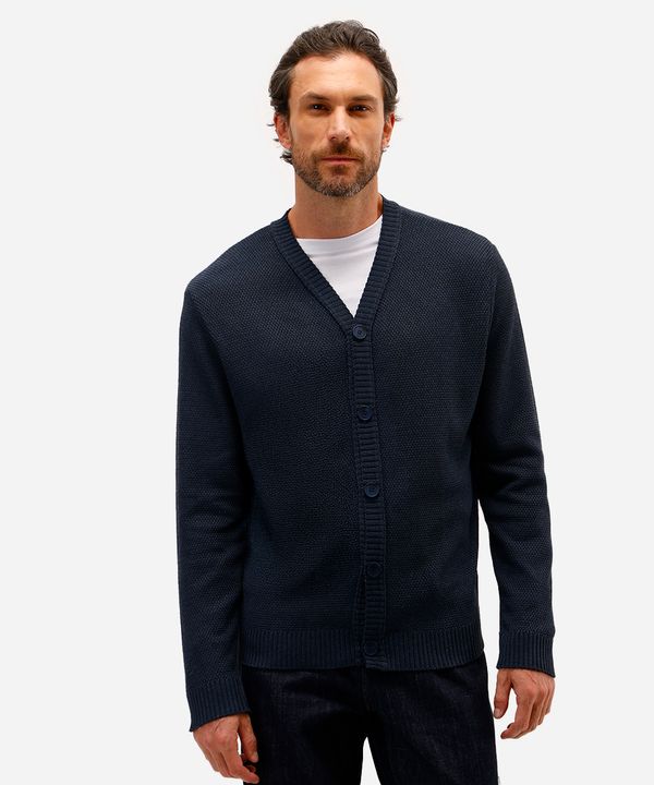 cardigan masculino de tricot texturizado azul G