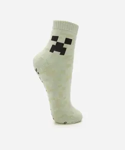 meia infantil cano médio minecraft com antiderrapante verde 34-36