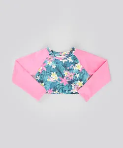 Blusa Cropped Estampada Floral com Proteção UV 50 Rosa 4