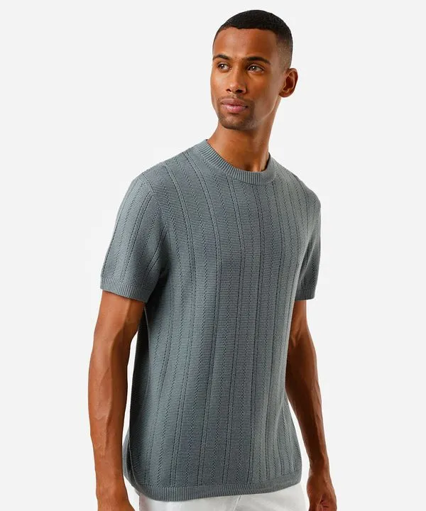 camiseta masculina de tricô manga curta verde P