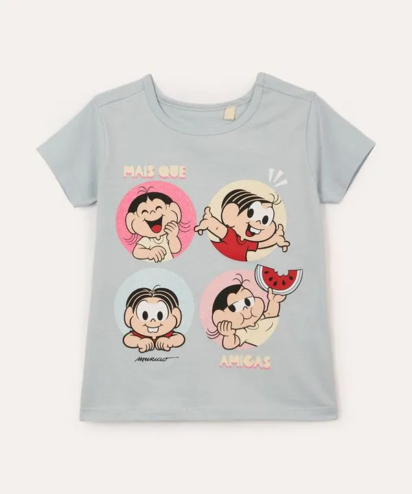 camiseta de algodão infantil turma da mônica azul claro 4