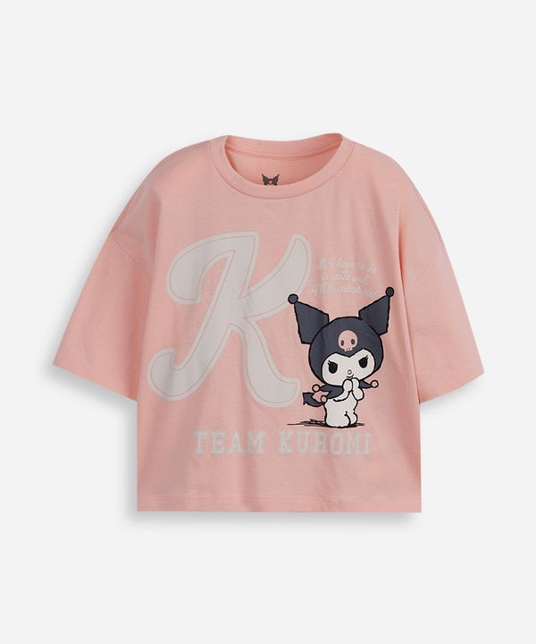 camiseta juvenil de algodão manga curta kuromi rosa 14