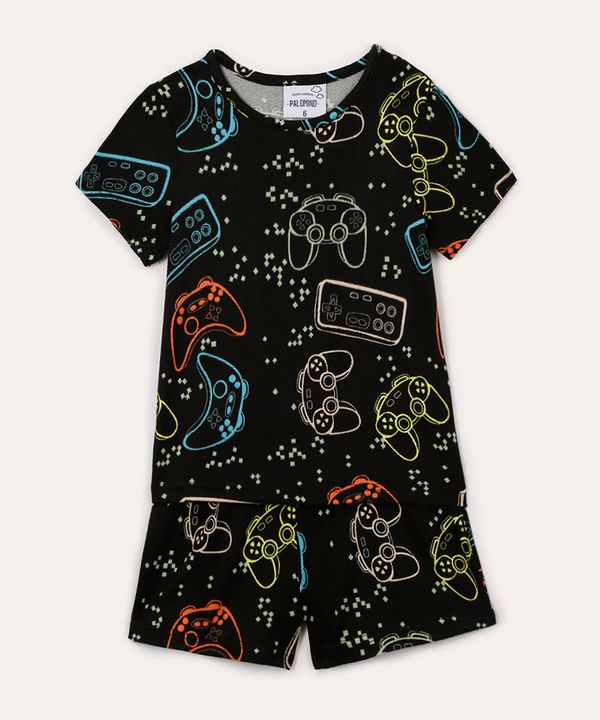 pijama curto infantil game preto 12