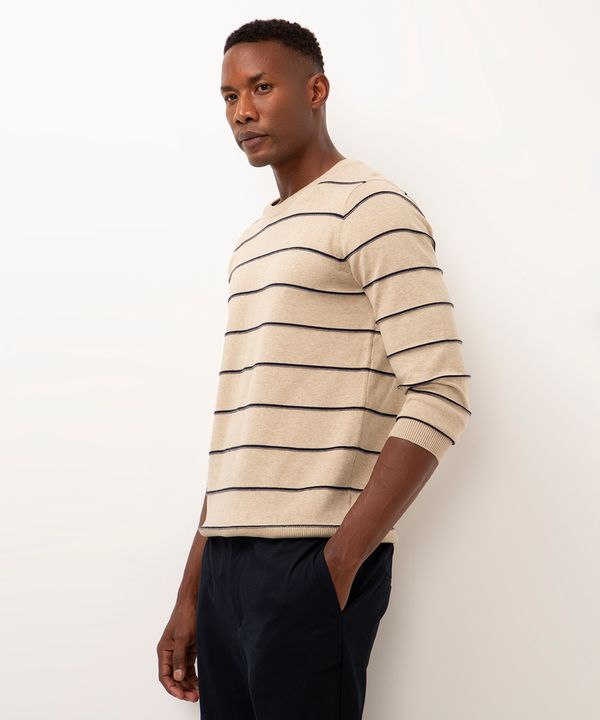 suéter comfort de tricot listrado off white G