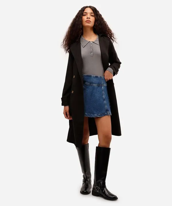 minissaia evasê feminina jeans cintura alta azul 34