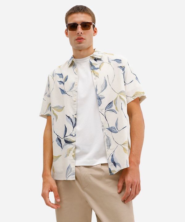 camisa masculina de linho e algodão manga curta off white P